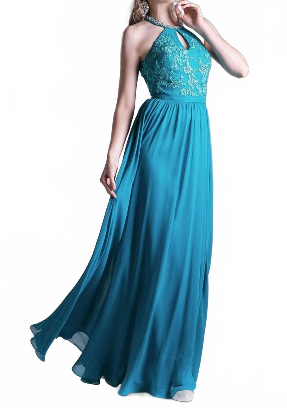 NEW CINDERELLA DIVINE halter embroidered top gown in teal